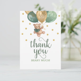 Carte de remerciements de Baby shower vert Teddy B