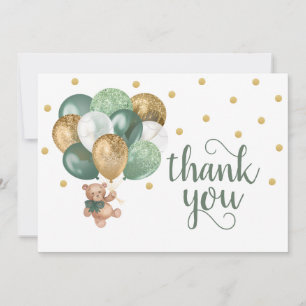 Carte de remerciements de Baby shower vert Teddy B