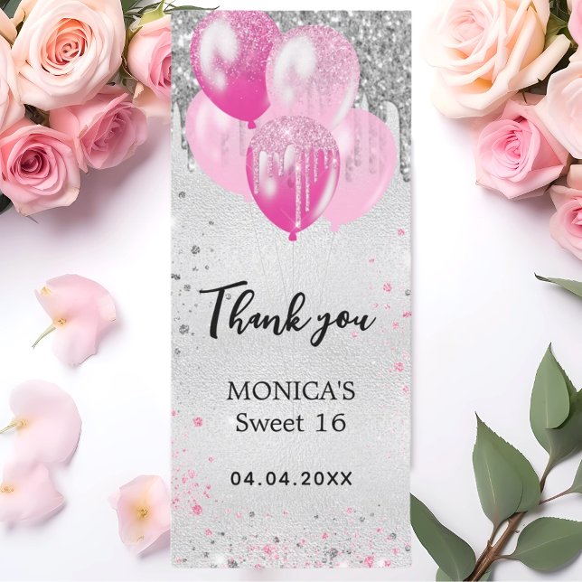 Carte de remerciements de ballons roses argentés (Créateur téléchargé)