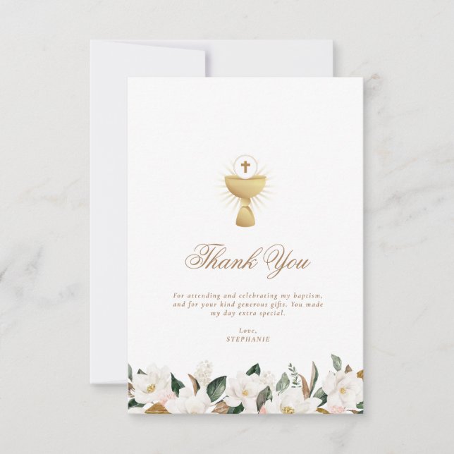carte de remerciements de baptême floral magnolia (Devant)