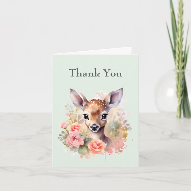 Carte De Remerciements De Beaux Cerfs Entourés De Roses (Devant)