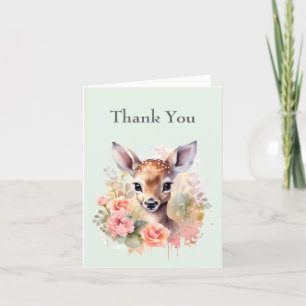 Carte De Remerciements De Beaux Cerfs Entourés De Roses