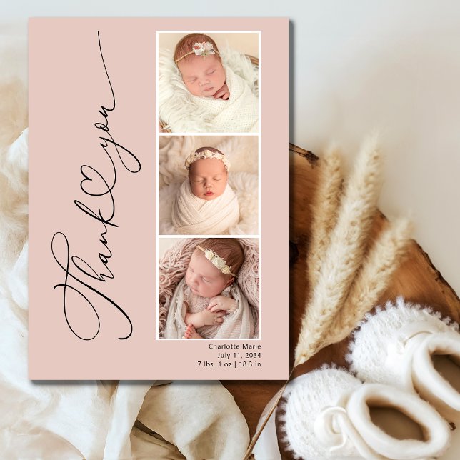 Carte de remerciements de bébé Coeur Trois Photo M (Créateur téléchargé)