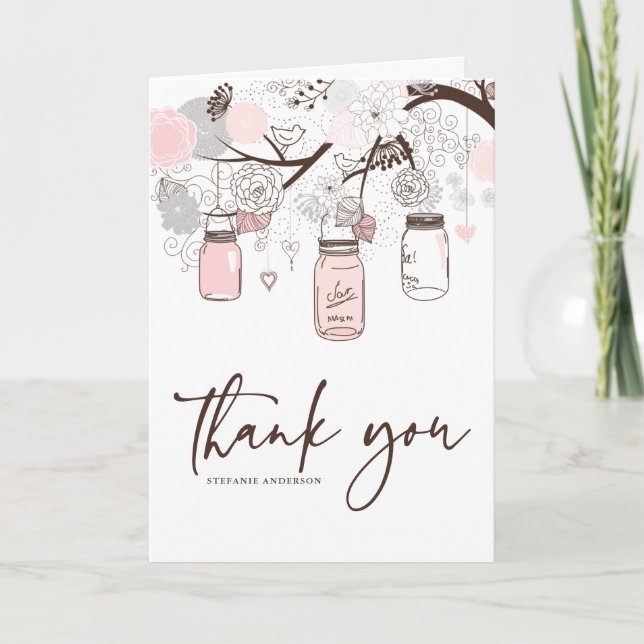Carte de remerciements de bocaux gris et roses de  (Devant)