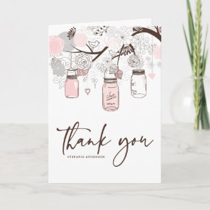 Carte de remerciements de bocaux gris et roses de 