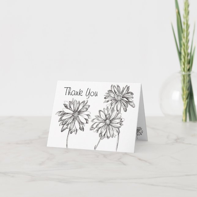 Carte de remerciements de bouquet noir blanc de ma (Devant)