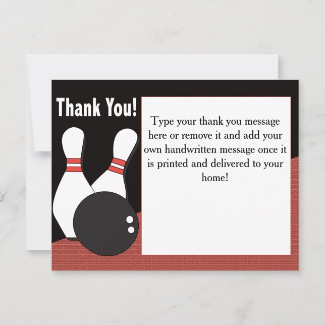 Carte de remerciements de bowling pour chacun ! (Devant)