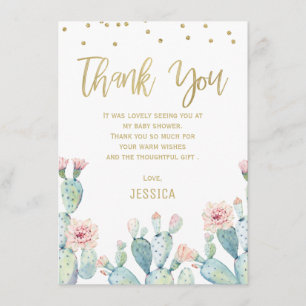 Carte de remerciements de Cactus Gold Calligraphy