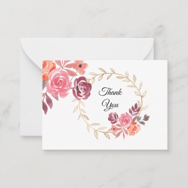 Carte de remerciements de cadre de fleurs aquarell (Devant)