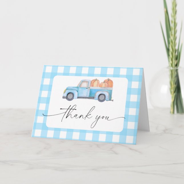carte de remerciements de camion bleu citrouille (Devant)