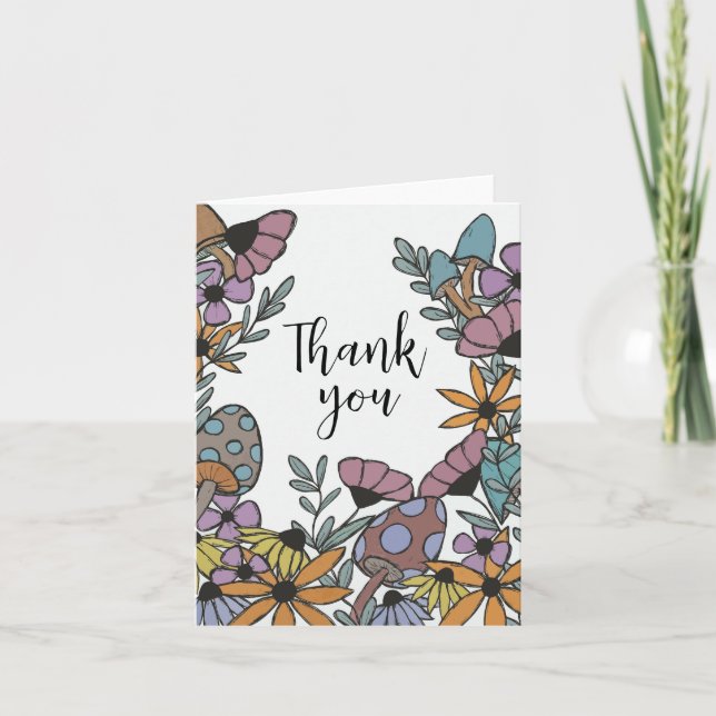Carte de remerciements de champignons et de fleurs (Devant)