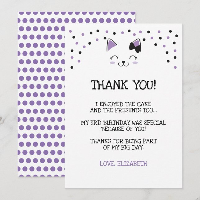 Carte de remerciements de chat de Kitty (Devant / Derrière)