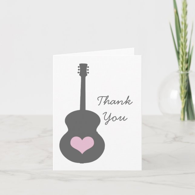 Carte de remerciements de coeur de guitare gris/ro (Devant)