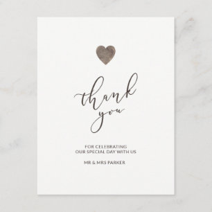 Carte de remerciements de coeur en bois rustique -