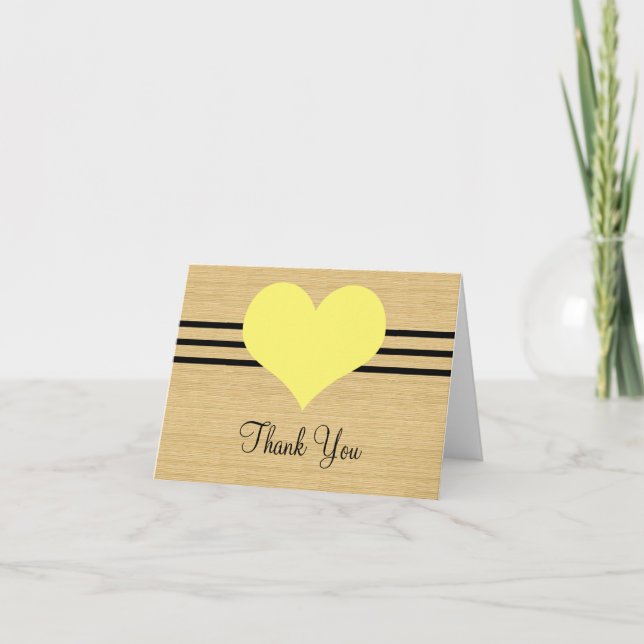 Carte de remerciements de coeur moisi-bois, Jaune (Devant)