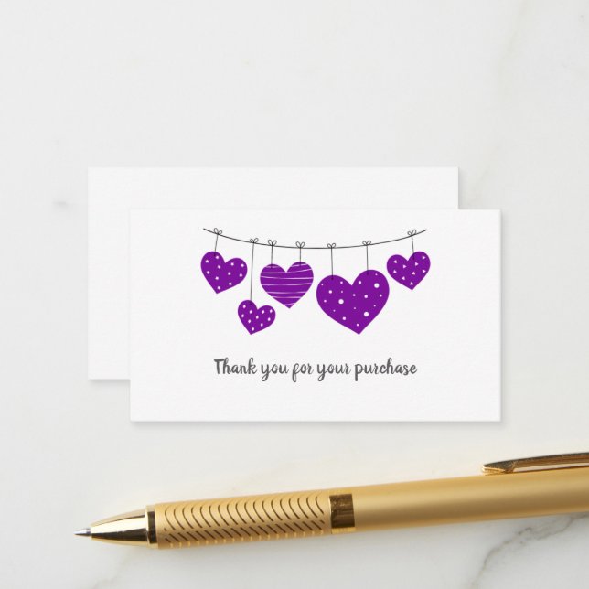Carte de remerciements de coeur pourpre (Devant/Arrière en situation)