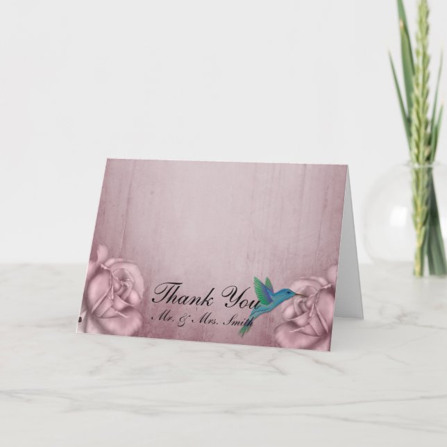 Carte de remerciements de colibri de rose de rose (Devant)