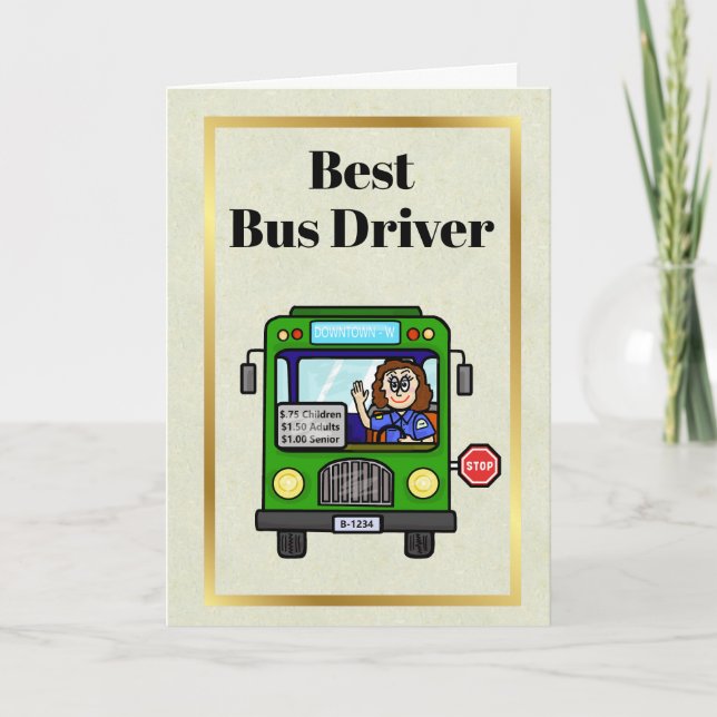 Carte de remerciements de conducteur de bus fémini (Devant)