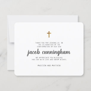 Carte de remerciements de confirmation de la croix