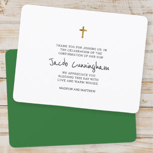 Carte de remerciements de confirmation de la croix