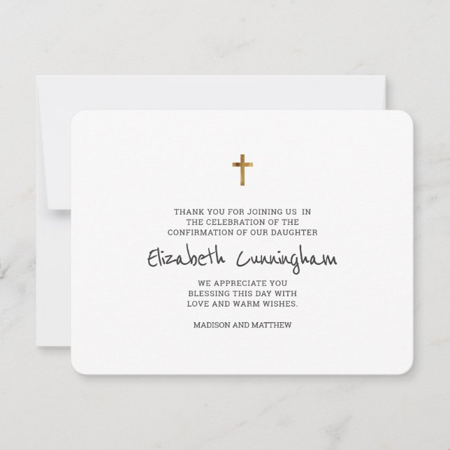 Carte de remerciements de confirmation de la croix (Devant)