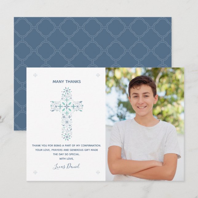 Carte de remerciements de confirmation - Garçon -  (Devant / Derrière)