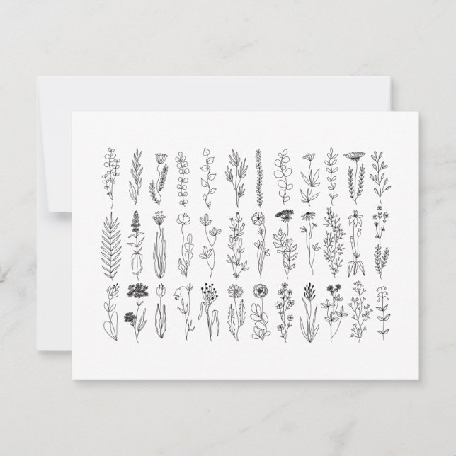 Carte de remerciements De Dessin D'Encre Fleurs Et (Devant)