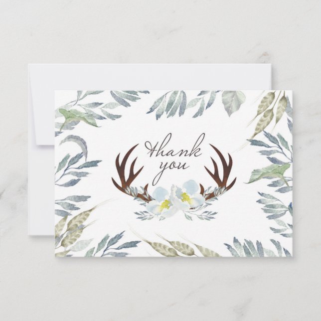 Carte de remerciements de douche Bleu Deer Antler (Devant)