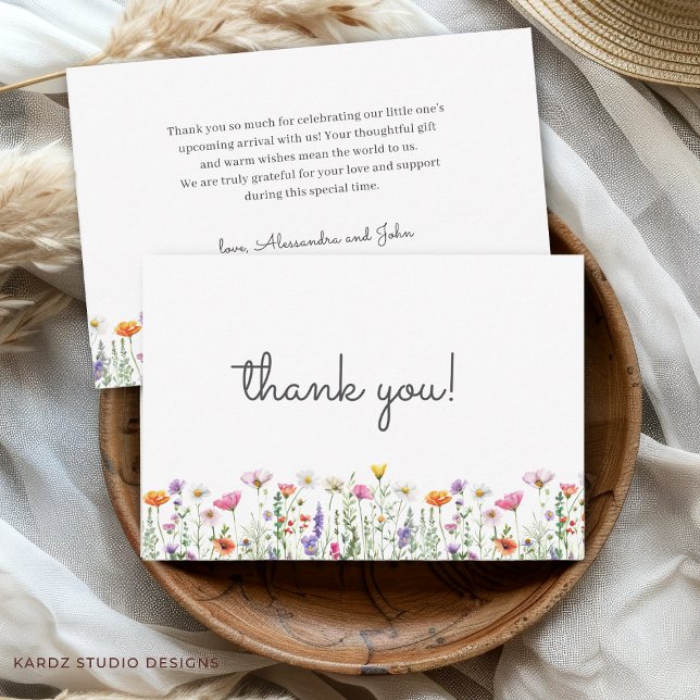 Carte de remerciements de douche Fleur sauvage neu (Front and back shown in 3.5 x 5 inches. Add your text and names, choose paper, size + corner style.)