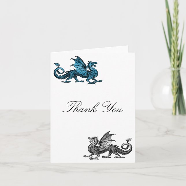Carte de remerciements de dragon d'argent bleu (Devant)