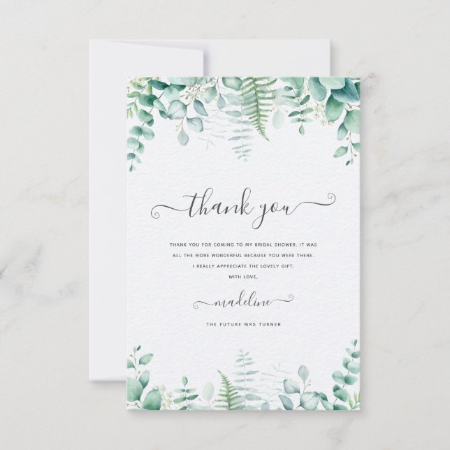 Carte de remerciements de Fête des mariées Eucalyp (Devant)