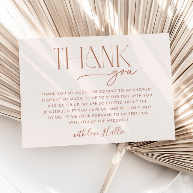 Carte de remerciements de Fête des mariées neutre  (Minimal Boho Bridal Shower Thank You Card)