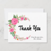 Carte de remerciements de Fête des mariées rose
