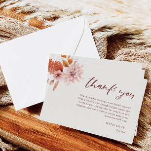 Carte de remerciements de Fête des mariées rose pâ