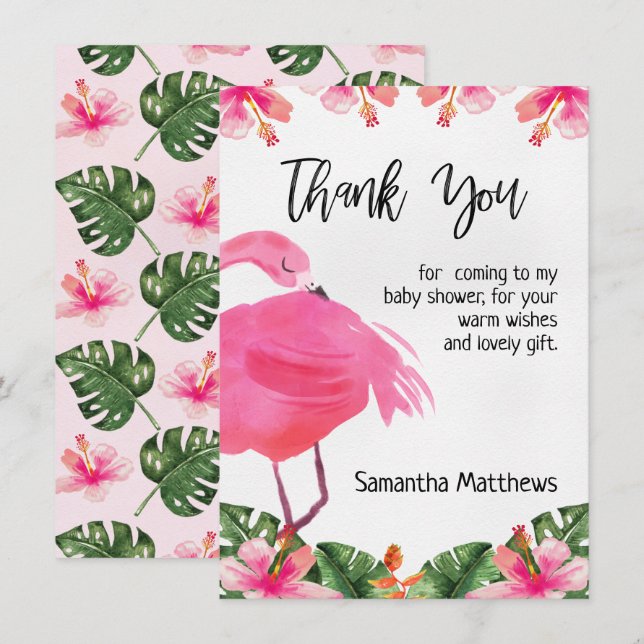 Carte de remerciements de Flamant rose tropical (Devant / Derrière)
