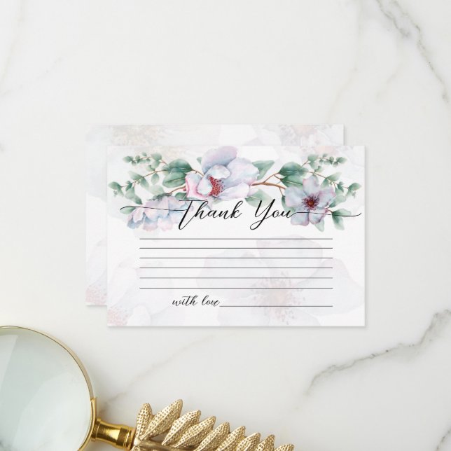 Carte de remerciements de fleur sauvage d'aquarell (Devant/Arrière en situation)