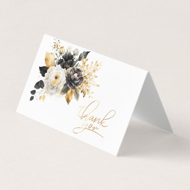 Carte de remerciements de fleurs blanches noires d (Devant)