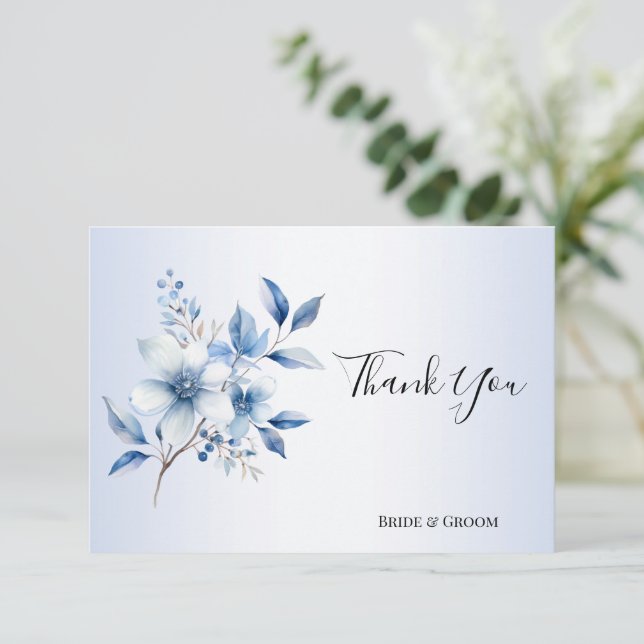 Carte de remerciements de fleurs bleues botaniques (Debout devant)