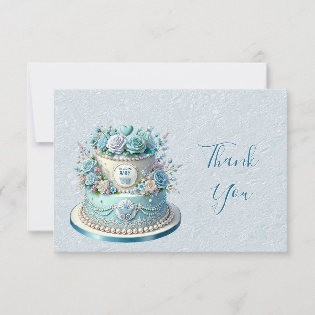 Carte de remerciements de fleurs de gâteaux bleus (Devant)