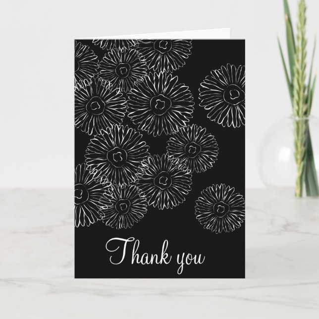 Carte de remerciements de fleurs de printemps noir (Devant)