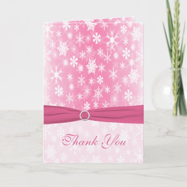 Carte de remerciements de flocons de neige rose et (Devant)