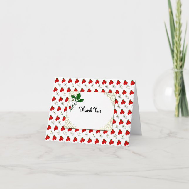 Carte de remerciements de fraises et fleurs rétro (Devant)