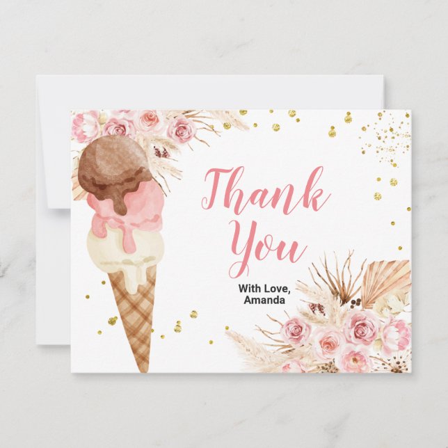 Carte de remerciements de glace florale bohème (Devant)