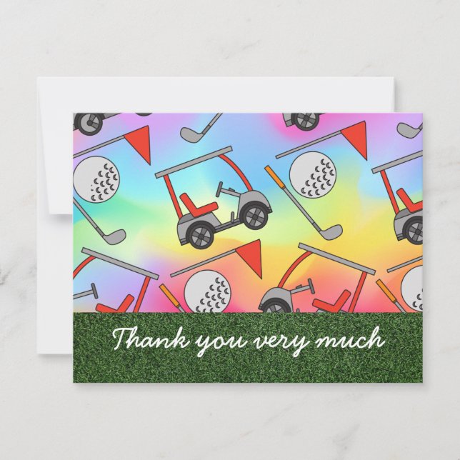 Carte de remerciements de golf avec chariot et dra (Devant)