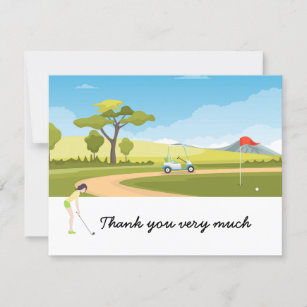 Carte de remerciements de golf avec femme golfeuse