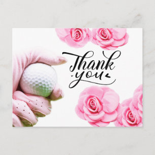 Carte de remerciements de golf avec fleur rose