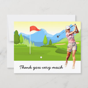 Carte de remerciements de golf avec golfeur en ver