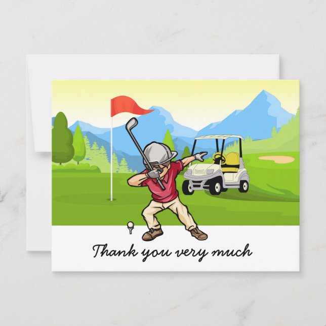 Carte de remerciements de golf avec golfeur en ver (Devant)