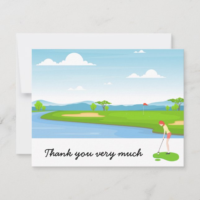 Carte de remerciements de golf avec golfeur en ver (Devant)