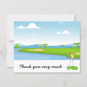 Carte de remerciements de golf avec golfeur en ver